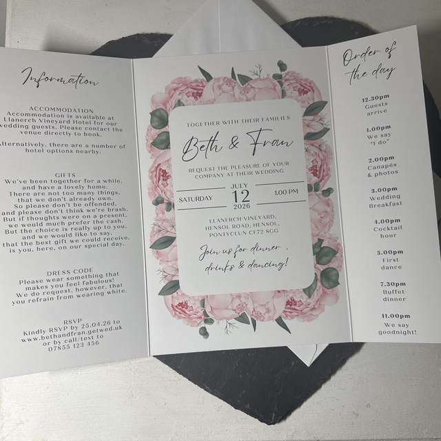 Dusty blush pink peony Wedding invitation - “Beth”