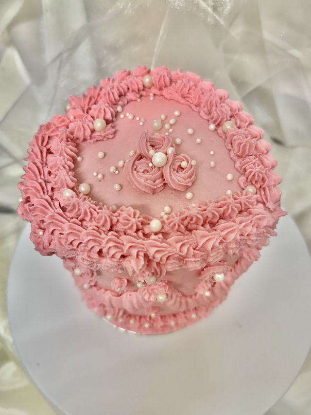 Pink Heart-shaped Vintage Birthday Cake