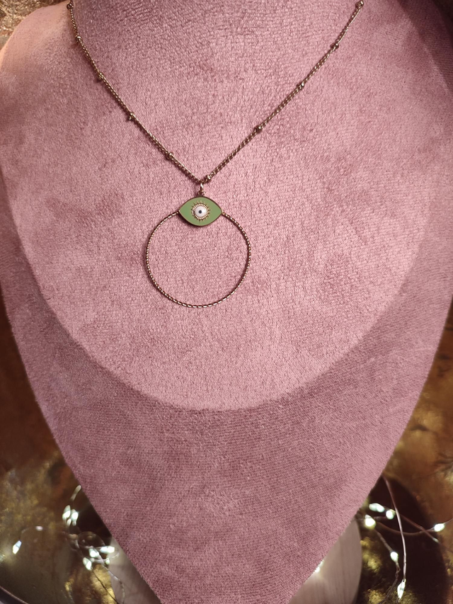 Collier oeil vert acier inoxydable gold 0000964
