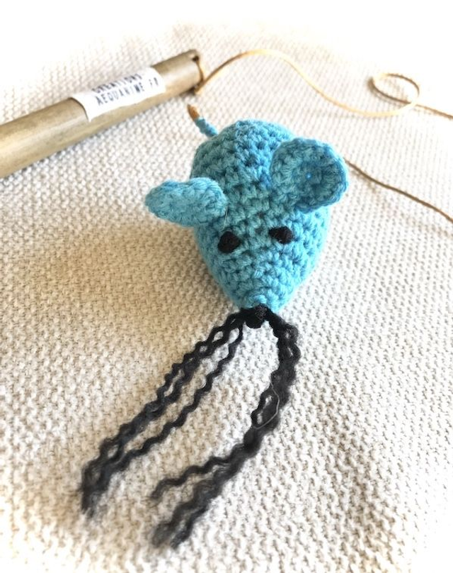 Canne à pêche souris bleu cyan pour chat