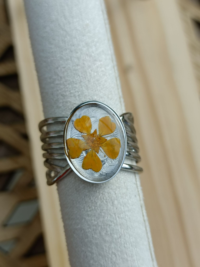 Bague Large Multirangs - Argent - Fleur Orange