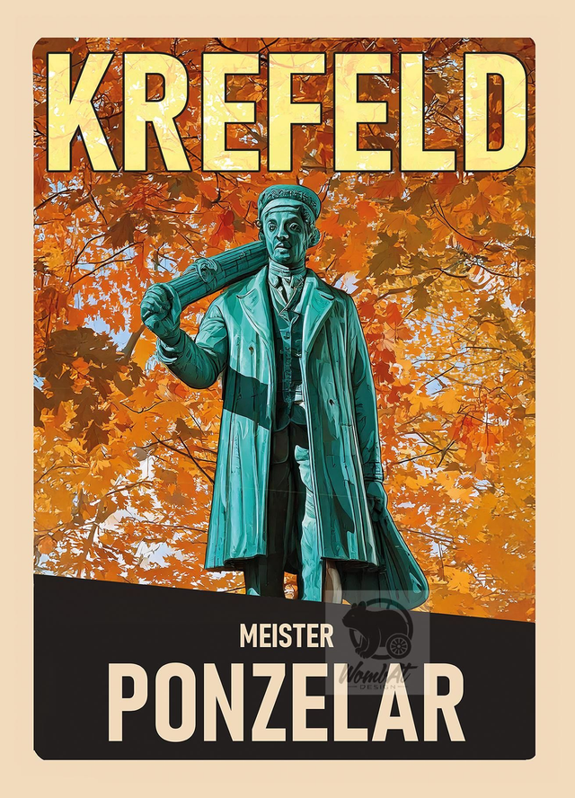 Retro-Reise-Postkarte Krefeld: Meister Ponzelar