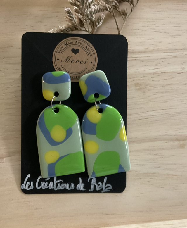 B2 Puces d’oreilles pendantes en pâte polymère et resineUV argentées ,⛔️aux-6ans 