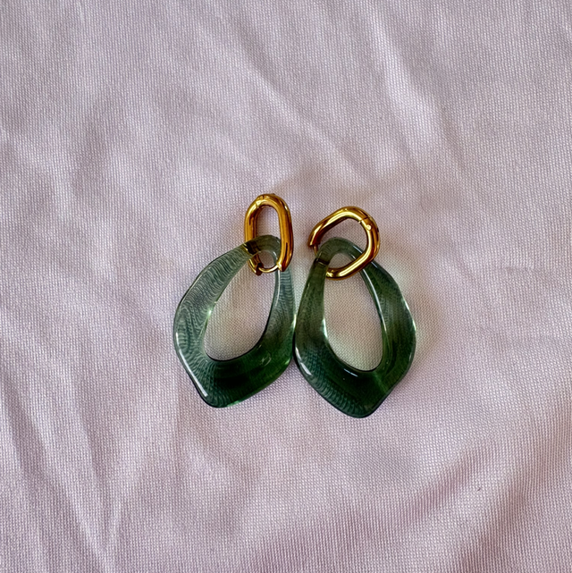 Boucle d'oreille doré vert transparent 4,5 x2,5 cm