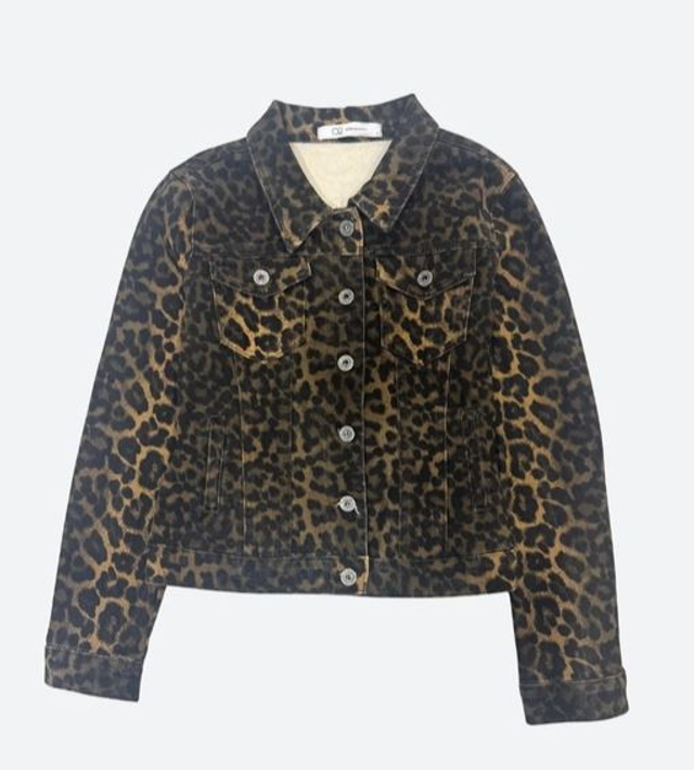 Veste en jean femme taille unique à imprimé léopard – Denim coton stretch