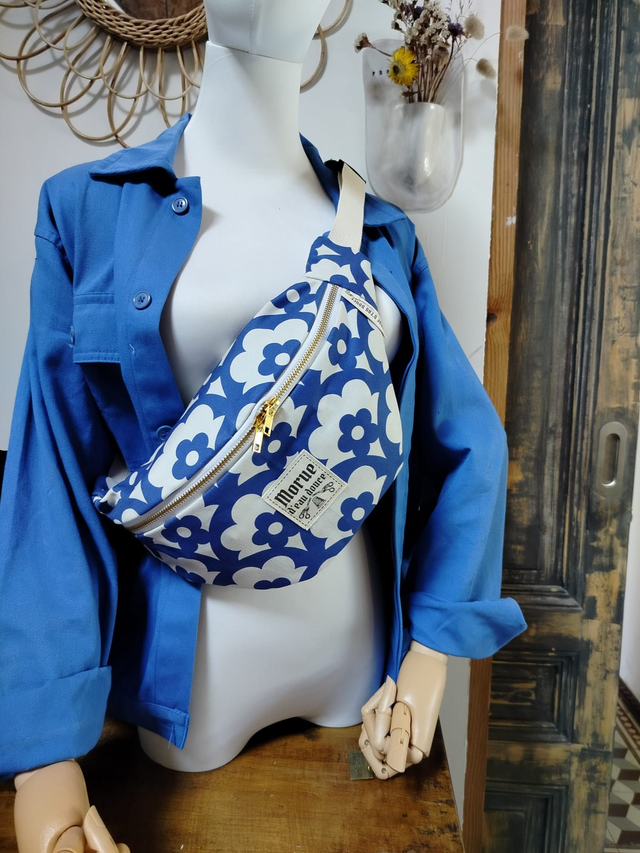 sac banane retro flower blue 