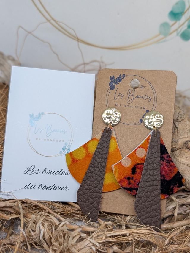 Boucles d'oreilles Georgia vernis et marron ge010