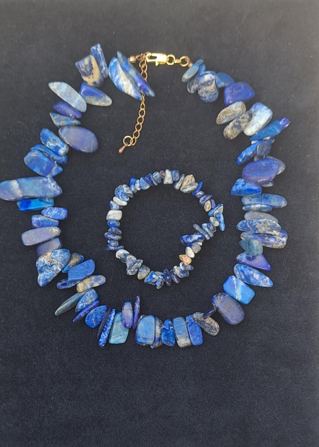 Parure en Lapis-lazuli avec fermoir en Argent 925 plaqué Or 5 microns