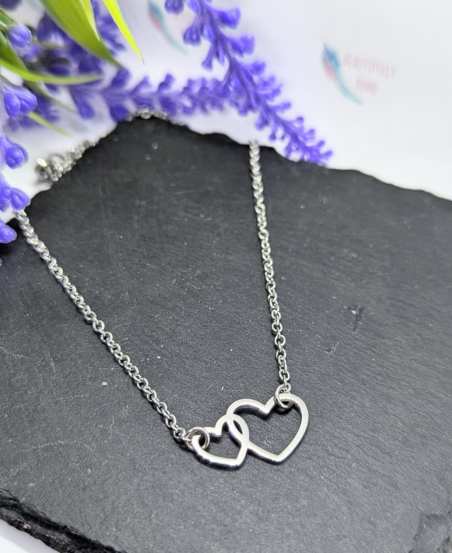 Stainless Steel Necklace with Double Heart Pendant 
