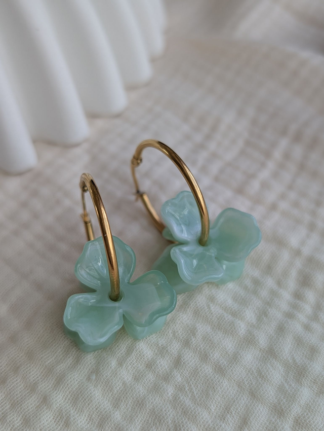 Créoles ROSALIE courtes vert d'eau