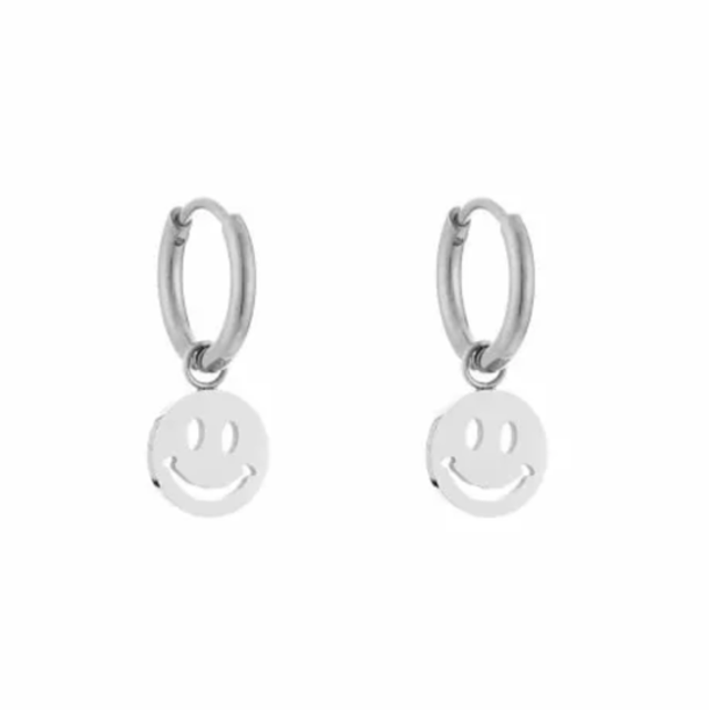 Oorbellen happy smiley zilver
