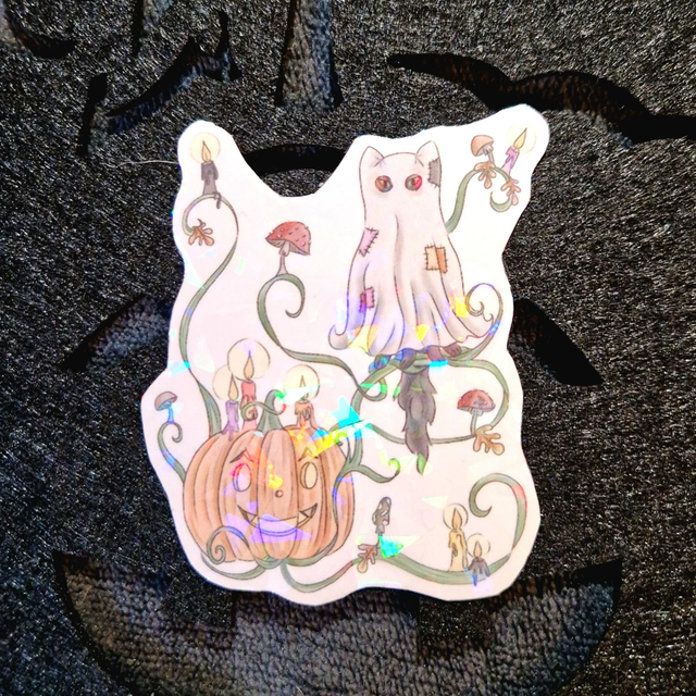 Magnet holographique Happy Chat'lloween Ghost