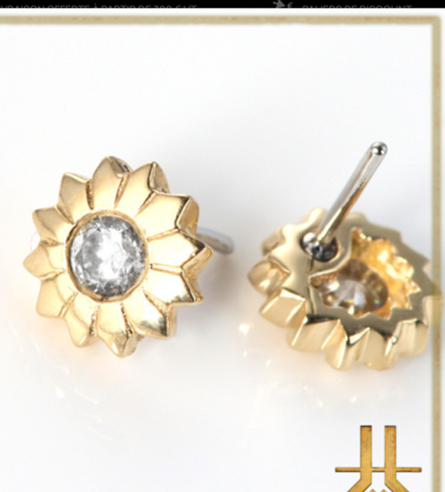 Embout Fleur Strass V2 Or Jaune 14k