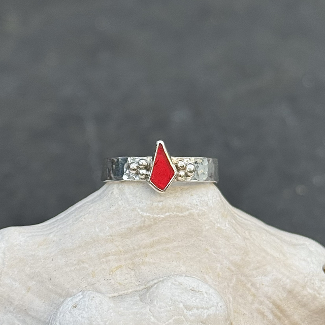 Ultra Rare Red Seaglass Adjustable Bubble Ring