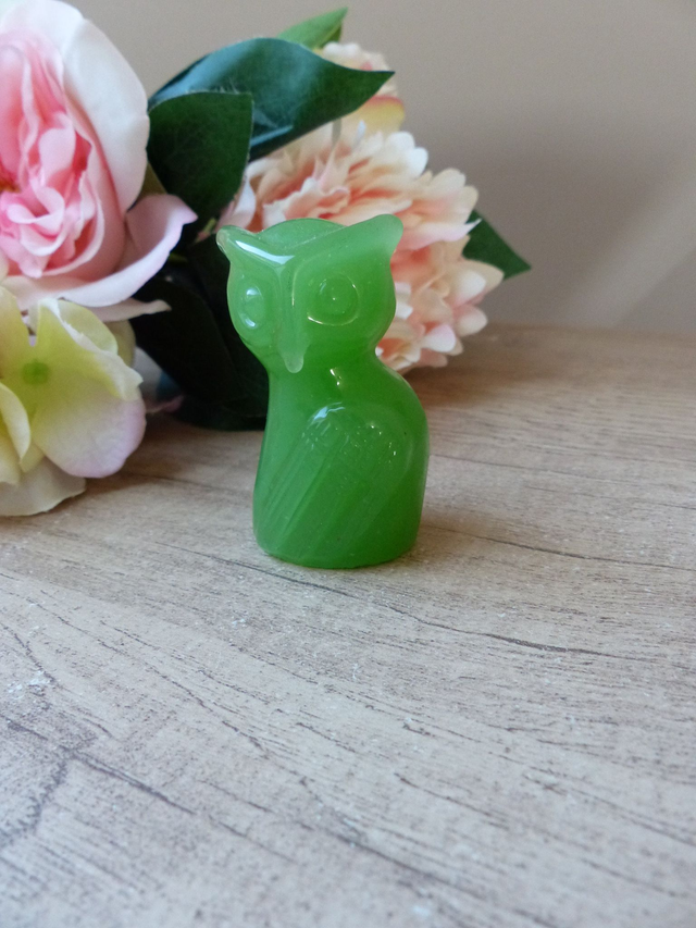 Ancienne Figurine Chouette en Verre Teinté Vert – The Franklin Mint 1988 – Objet de Collection Vintage Rare – Décoration Symbolique Sagesse