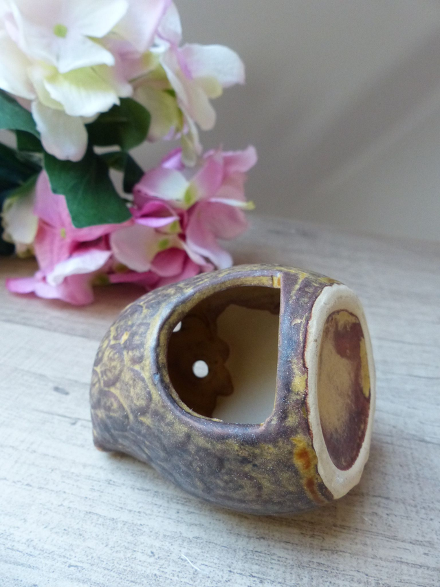 Petit Photophore Bougeoir Vintage Chouette Hibou en Grès Fait Main Vintage