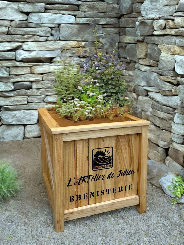 Bac à plantes et arbustes en bois de Châtaignier - Style Caisse de Transport - Accessoire pour Jardin et Terrasse -l&#039;Artelier de Julien