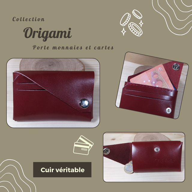 ORIGAMI porte monnaie/carte - Lie de vin