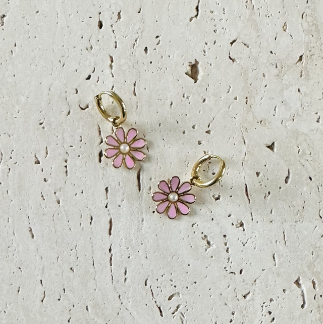 Oorbellen bloementjes roze