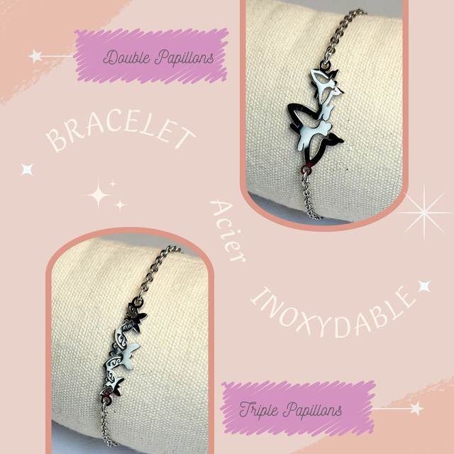 Bracelet en acier inoxydable - Papillons