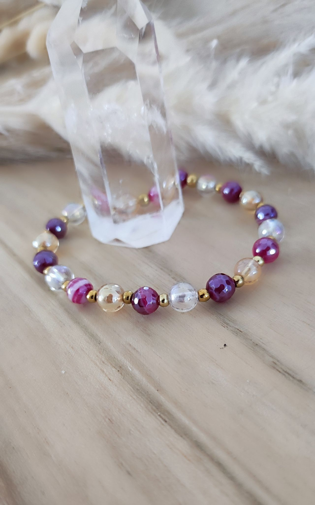 Bracelet "Émotionnel" Agate rose teintée