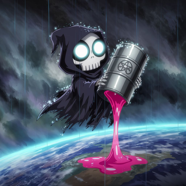 Cartoon Grim Reaper overlooking the world T-Shirt
