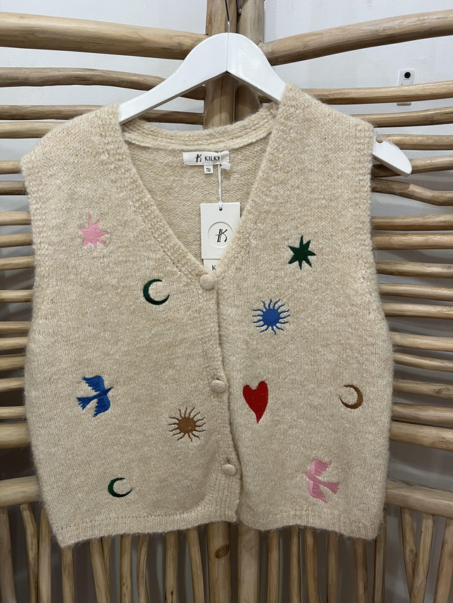 Gilet met ster en maan Beige One size