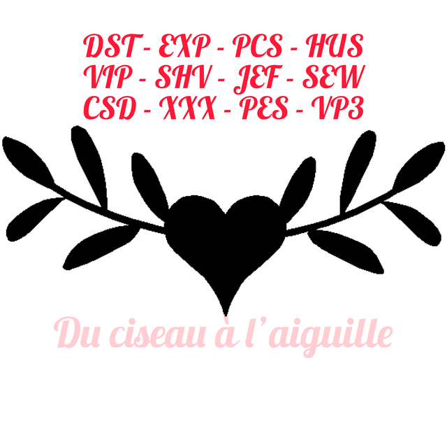 fichier broderie coeur - 3 Tailles en cadre 10x10 / 12 Formats