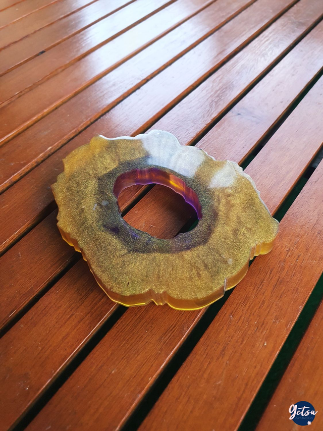 Sous-verre inspiration tranche de pierre, violet et doré, seconde version