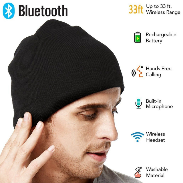 Bonnet Bluetooth avec Haut-Parleur Intégré, Tricot Noir, Contrôle Tactile