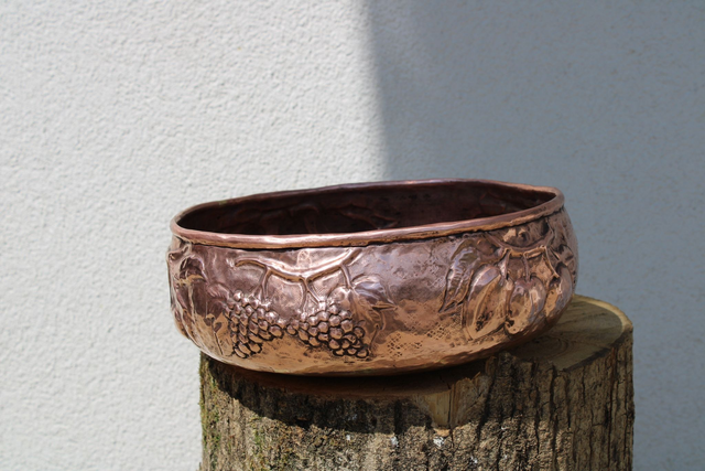 Copper Centerpiece Bowl – Handcrafted with Fruit Design – Farmhouse Decor, Planter, Gift Idea - handmade copper vase