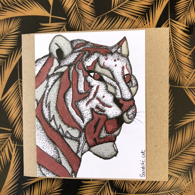 Nouveauté - carte tigre rouge - 13,5 x 13,5 cm 