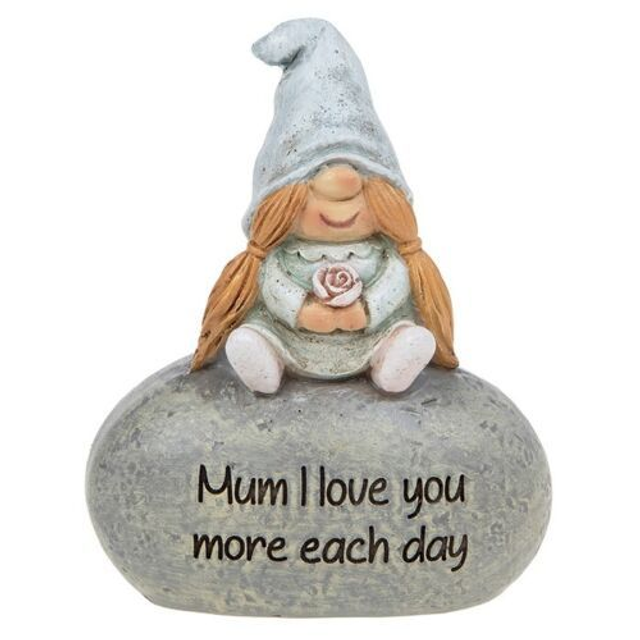 Beautiful Sentiment Stone Pebble with Gonk Figure on Top with Sentiment Words.
