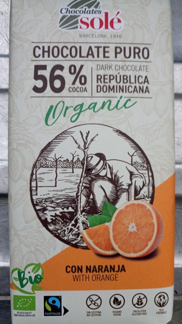Chocolate puro 56% con Naranja