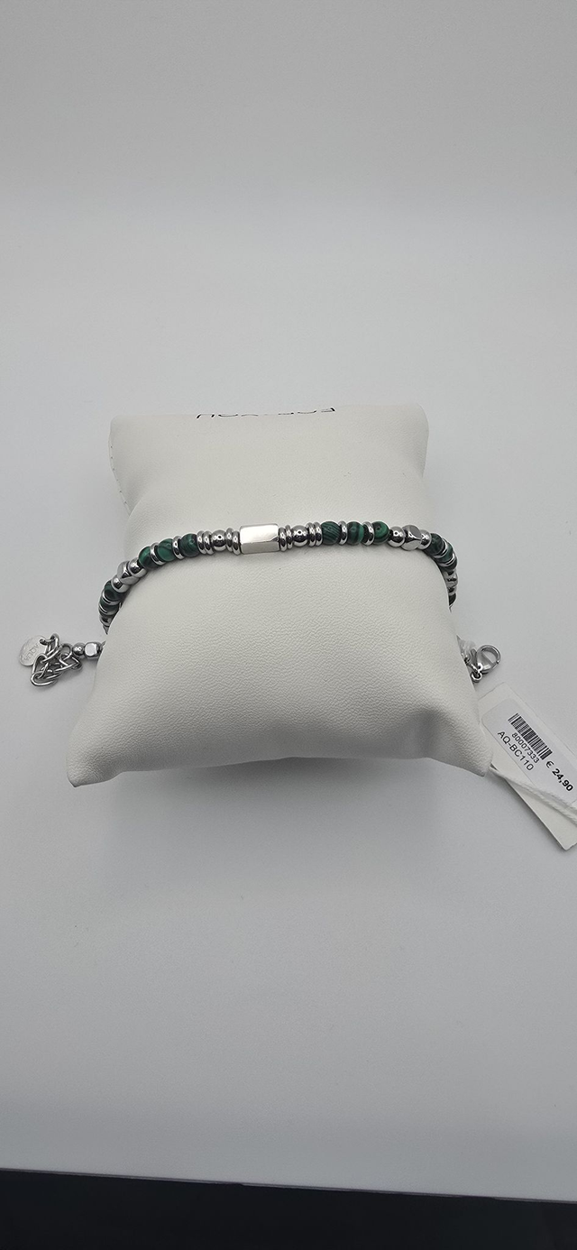 bracciale in acciaio con pietre dure (malachite e occhi di tigre) rif.aq-bc109/ 110