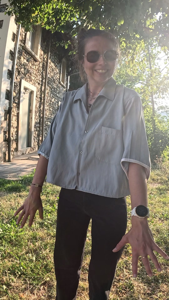 Chemise upcyclée grise effet velours