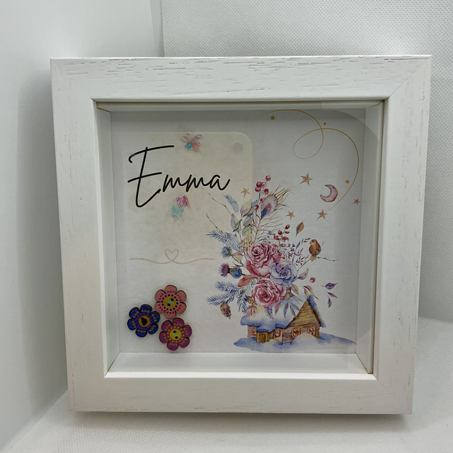 Personalised Christmas frame. Buttons frame with custom name.