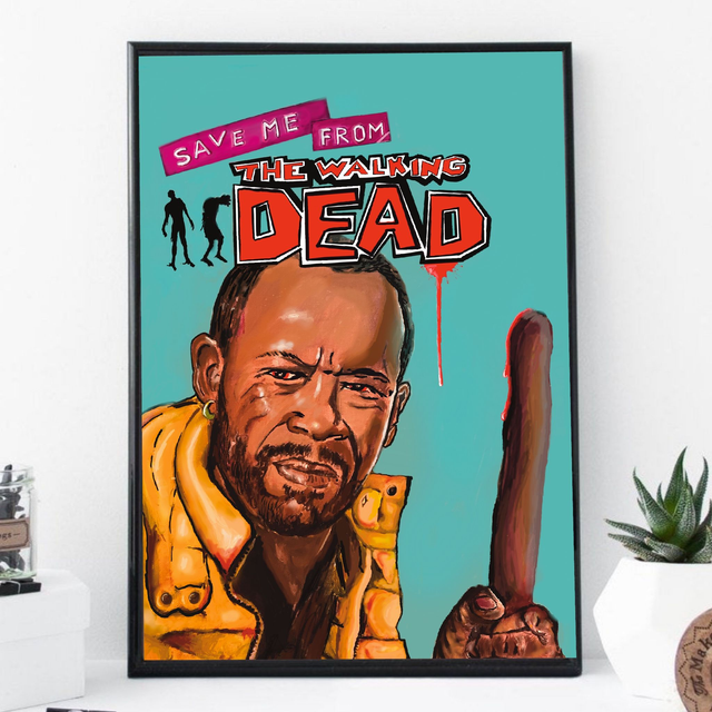 Save Me from The Walking Dead, Lenny James Morgan print poster, comic style