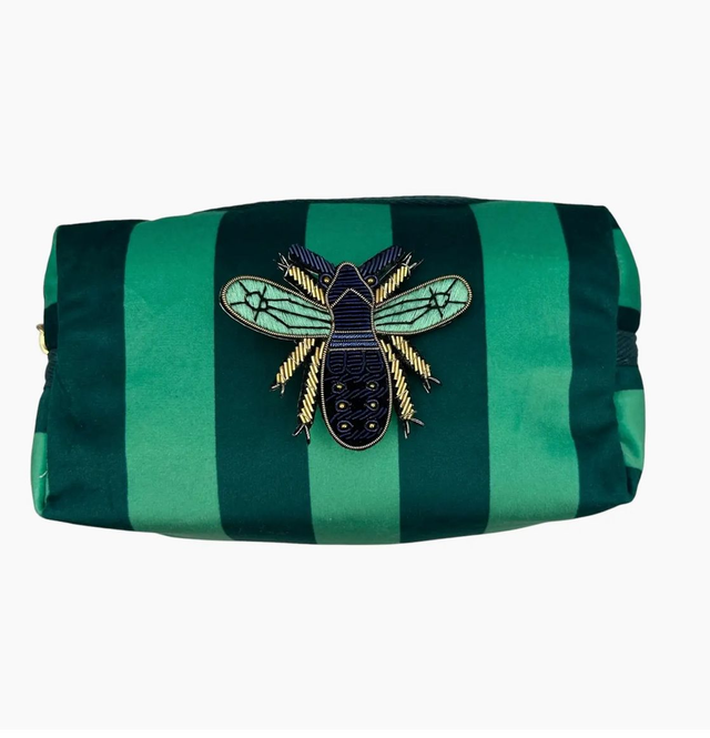Teal/Blue Stripe Make Up Bag with Detachable Insect Brooch