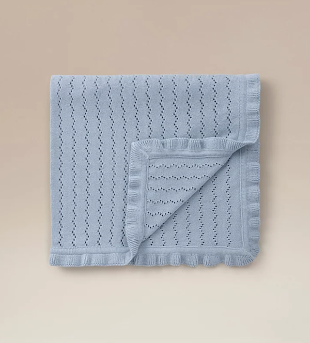 Blue Cotton Knitted Blanket - 70cm x 100cm