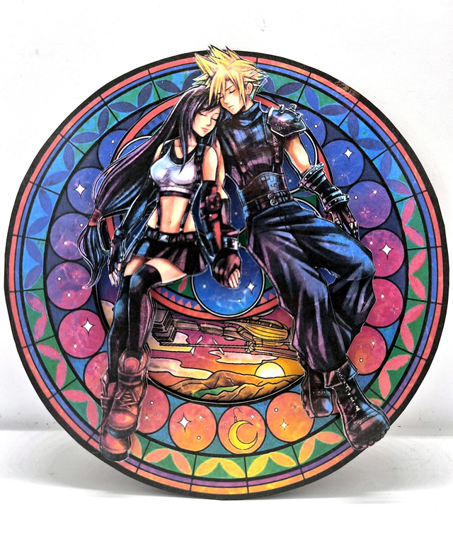 Vitrail 3D sur son support - Final Fantasy VII - Tifa et Cloud
