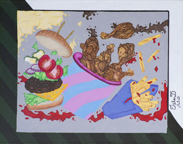 Burger, Chicken and Fries - print of acrylic painting by Isla de la Mare