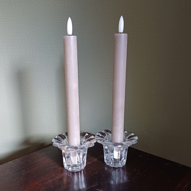 Borgonovo | Set van 2 glazen &#039;Queen&#039; kaarshouders Transparant Open bloemvorm (diameter 7,8 | hoogte 5,3 cm) originele verpakking | Vintage