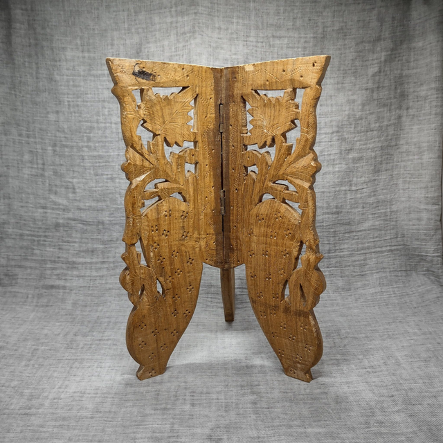 India Houtsnijwerk | Handgemaakte bordenhouder plantenhouder opvouwbaar tafeltje (diameter 18 x breedte 18 x hoogte 29,5 cm) | Antiek