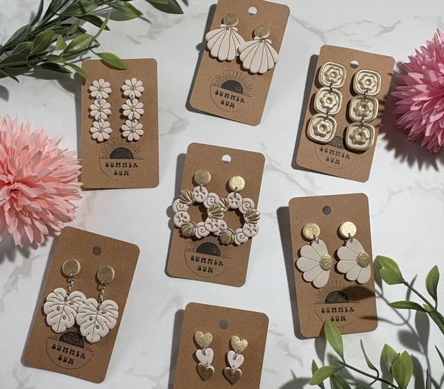 Handmade Beige and Gold clay Earrings