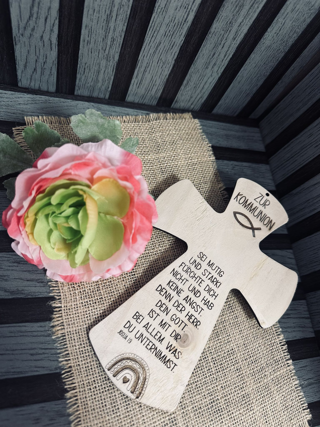 Zur Kommunion Holz Kreuz mit Personalisierten Namen 