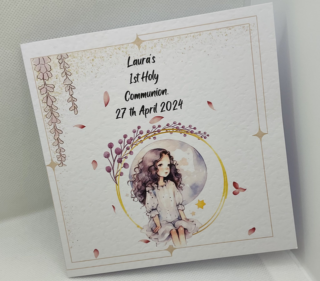 Personalised first communion and confirmation card for girls.