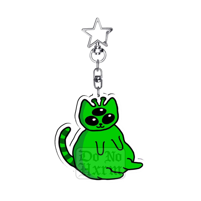 Green Alien Cat Acrylic Keyring 
