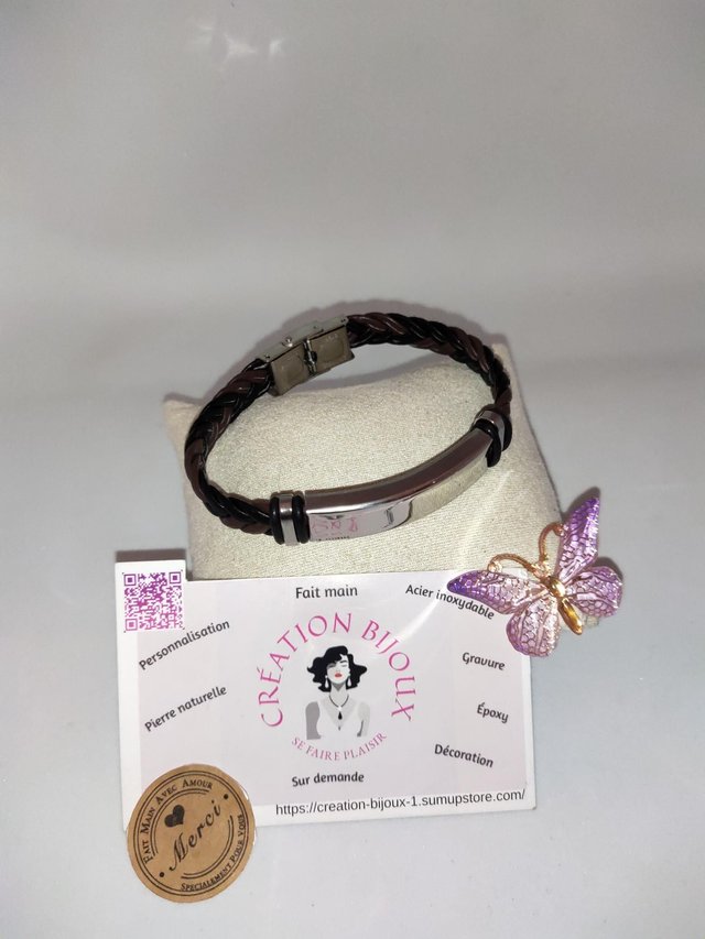 Bracelet similicuir marron et noir 