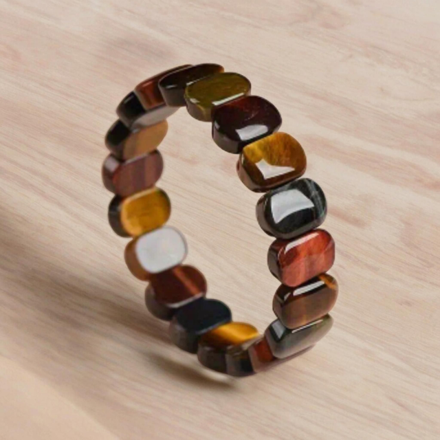 Bracelet Énergétique en Œil de Taureau, Œil de Tigre et Œil de Faucon